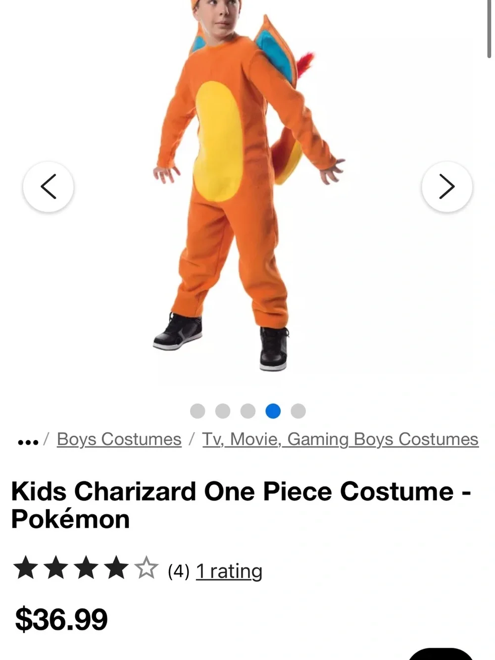 Kids Pokemon Charizard one piece costume size small with hat and tail